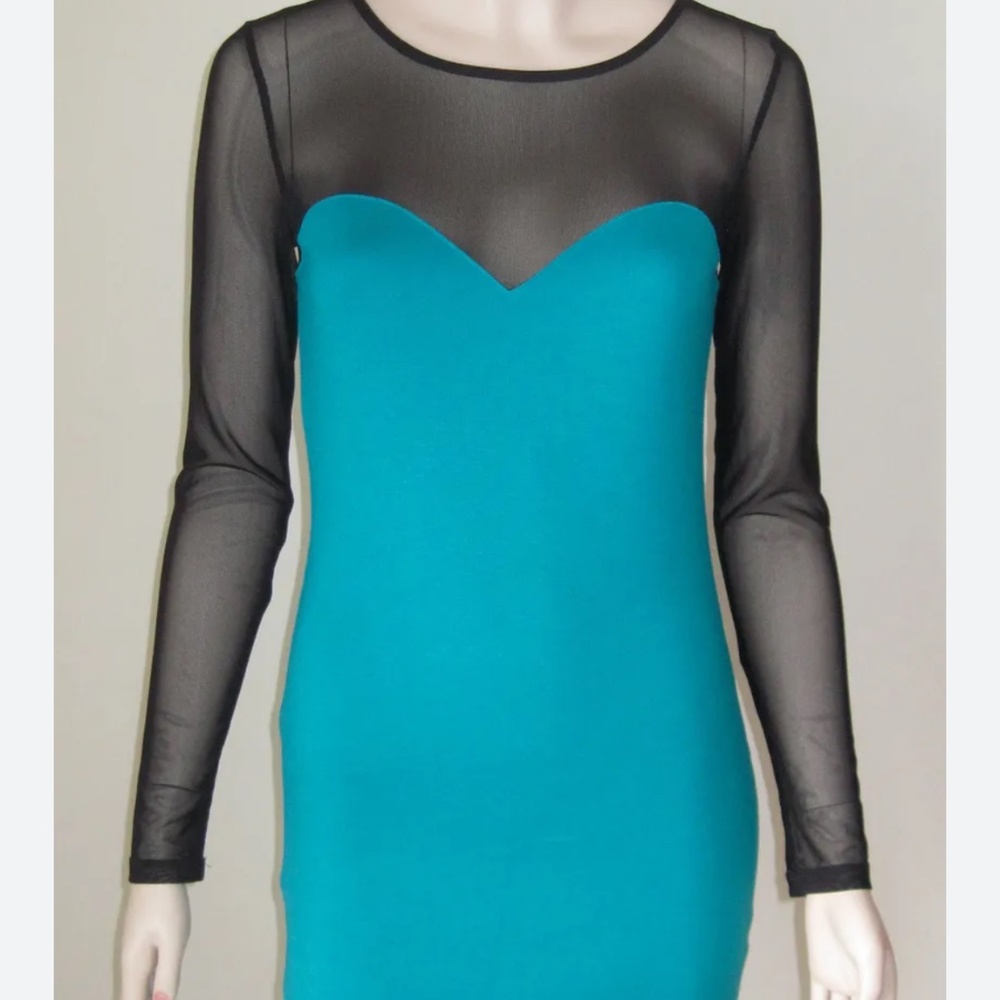 Forever 21 mesh long sleeve teal mini dress NWOT